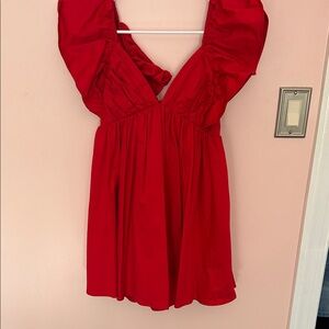 Red Mini Dress with Flutter Sleeves - Brand Not Visible